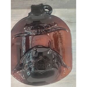 Vintage amber Clorox bottle melted into display dish, serving, ashtray trinkets